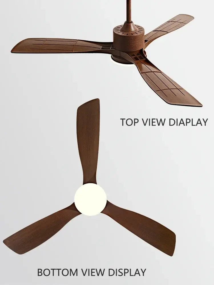 Bronze-finished modern ceiling fan with three blades and led light featuring remote control for bedroom use