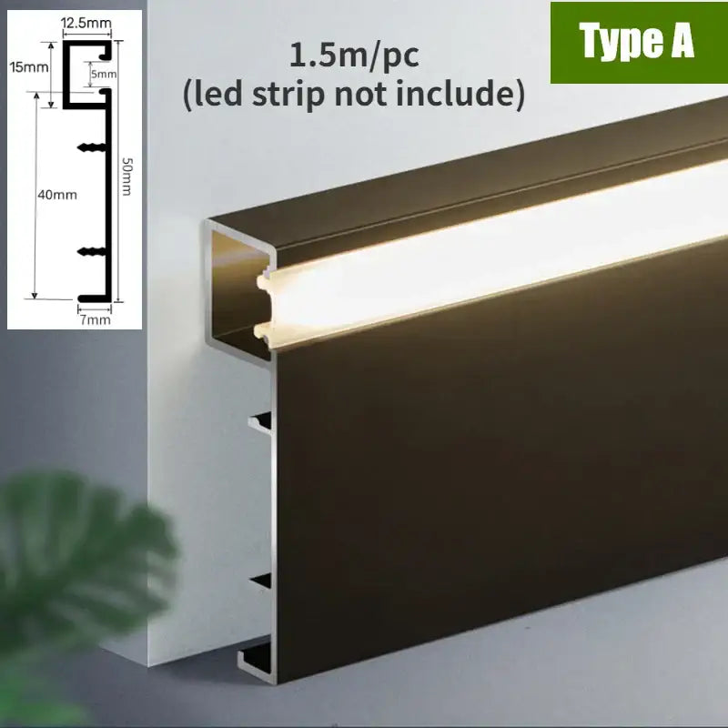 Decorbites™ dark brown led aluminium profile 1.5m for recessed lighting with precise dimensions shown