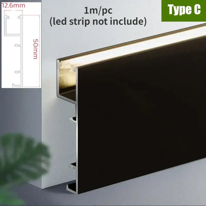 Black aluminium led strip light holder type c model for decorbites 5cm led aluminium profile baseboard lighting