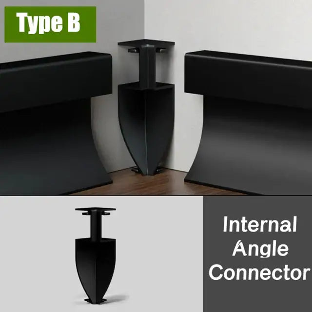 Black metal internal angle connector with sleek angular design for decorbites™ 5cm led aluminium profile baseboard