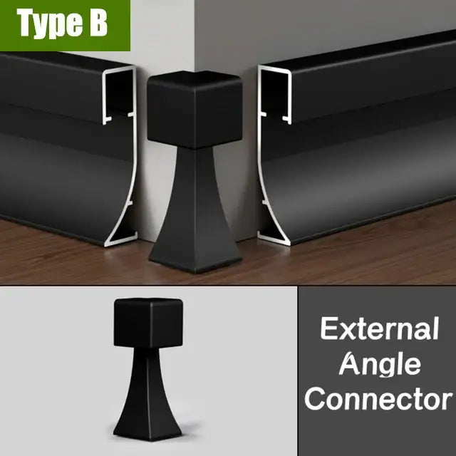 Black matte external angle connector with square top and tapered base for decorbites led aluminium profile lighting