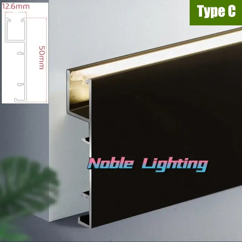 Black led aluminium profile type c light strip with integrated lighting and precise dimensions for surface mounting