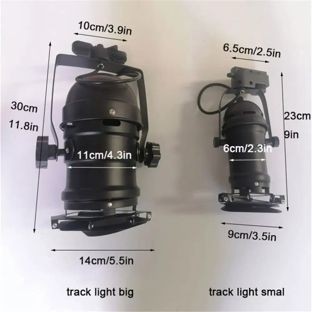 Black metal decorbites™ 5w cob led track light with adjustable baffle in large and small sizes for clothing store spotlight