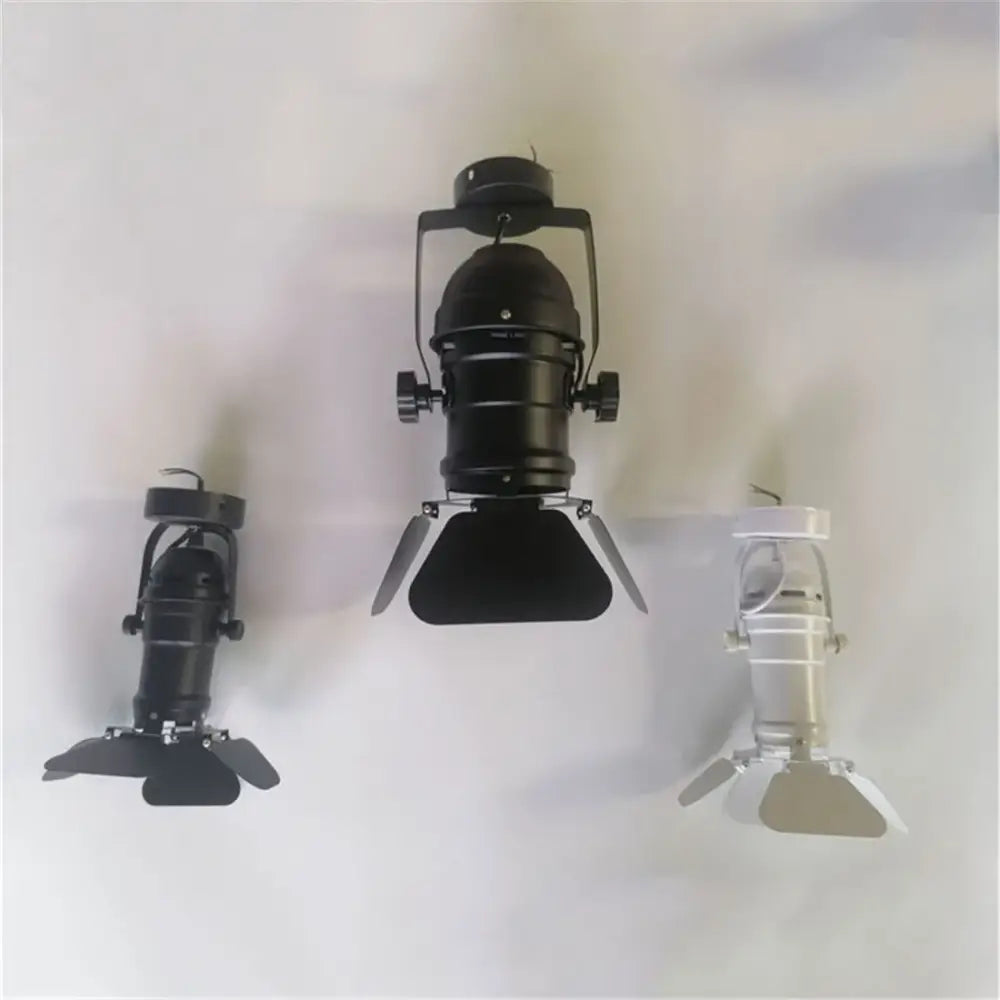 DecorBites™ black and white industrial style cob led track light with adjustable metal arms and leaf shaped baffle shades