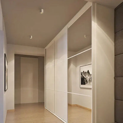 Modern white sliding wardrobe with mirrored panels under decorbites™ white anti-glare led sensor downlight surface mount