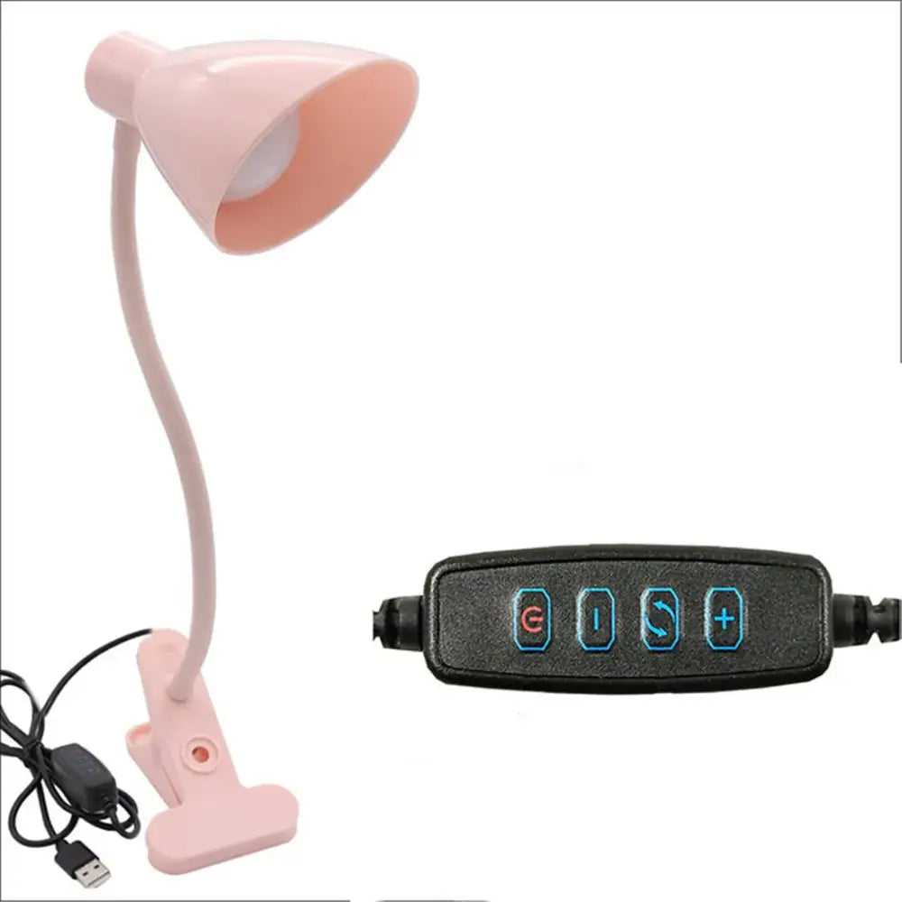 Pink decorbites™ 5w usb night light led clip lamp with flexible gooseneck and black remote with four illuminated buttons