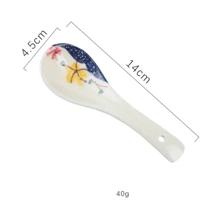 White ceramic spoon rest with colorful floral design for decorbites retro ceramic ramen bowl set accessory