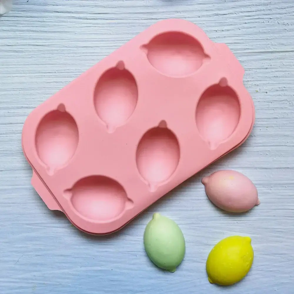 Pink lemon shape silicone cake mold by decorbites 6-cavity silicone tray for diy baking and decorating