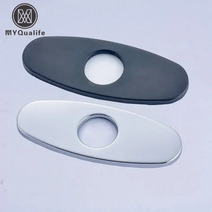 Decorbites™ black and chrome oval deck plate cover with central hole for bathroom kitchen sink faucet