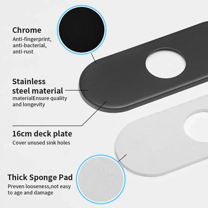 Chrome-finished stainless steel 16cm inch deck plate with central hole for covering unused sink holes in bathroom faucet accessories