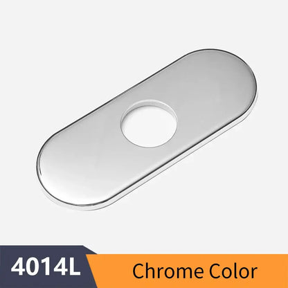 Chrome-finished 4014l 6 inch deck plate with sleek oval design and central mounting hole for kitchen faucet accessories