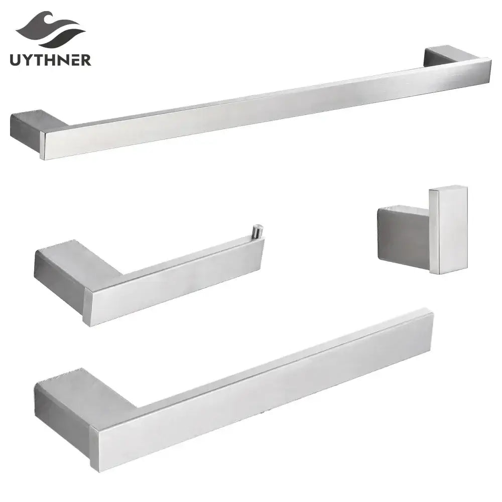 DecorBites 6-piece brushed nickel bathroom accessories set with stainless steel rectangular design and brushed finish