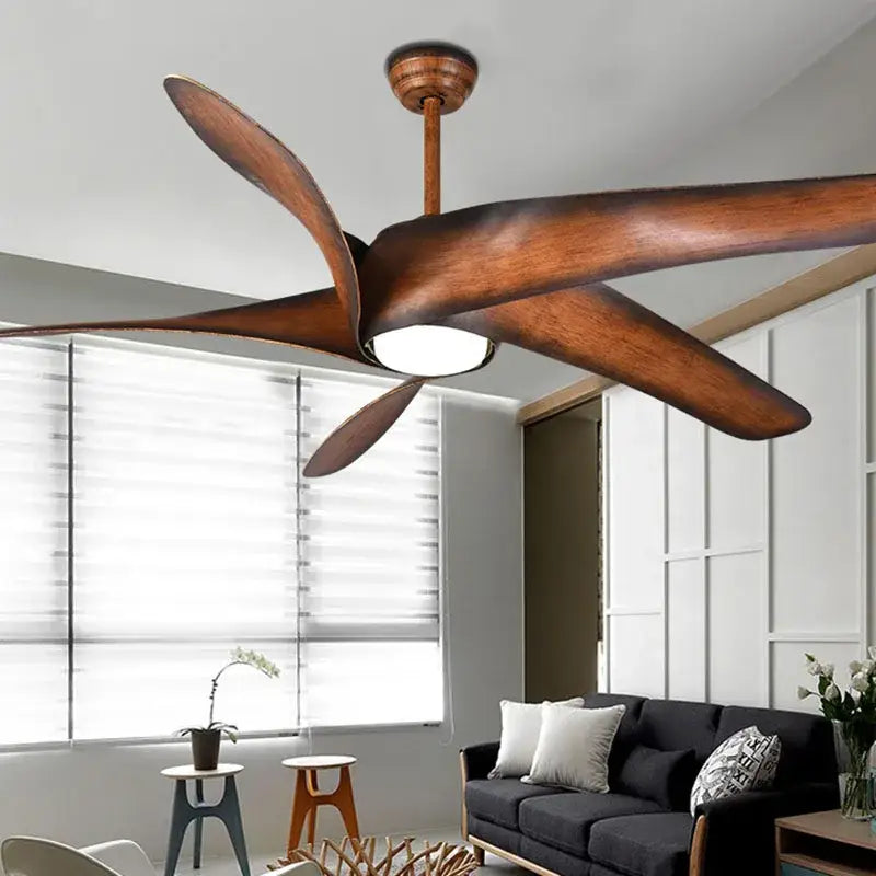 Decorbites 60 inch ceiling fan with remote control features rustic brown blades and an integrated led light fixture