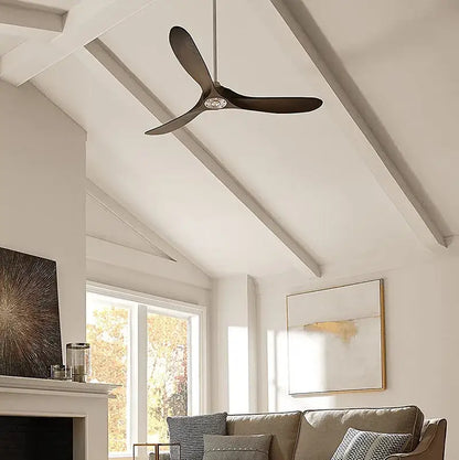 Dark bronze three-blade DecorBites 60-inch DC industrial vintage wood ceiling fan with central light and remote control