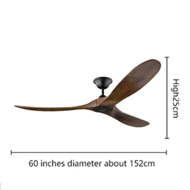 A sleek decorbites 60-inch ceiling fan with three dark brown industrial vintage wood blades and a matte black hub