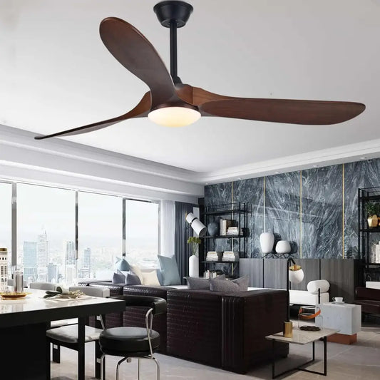 DecorBites 60 inch industrial vintage wood ceiling fan with dark wood blades light fixture and remote control