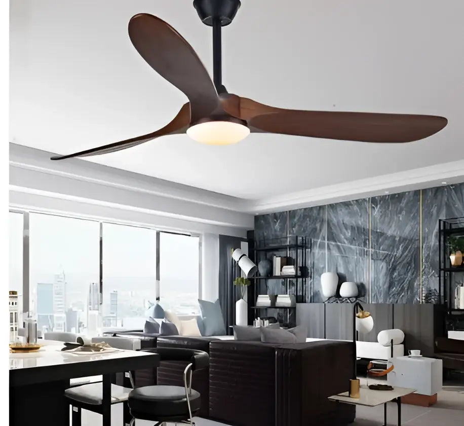 DecorBites 60 inch industrial vintage wood ceiling fan with dark wood blades light fixture and remote control
