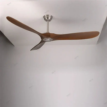 DecorBites 60 solid wood DC ceiling fan with three dark brown wooden blades and brushed stainless steel hub