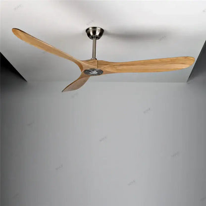 Decorbites™ 60 inch vintage wood ceiling fan with three light brown wooden blades and brushed metallic hub electric fan