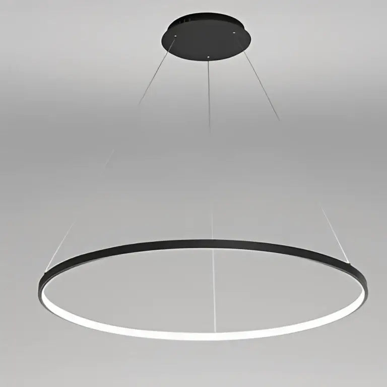 DecorBites 60cm circular led pendant light in black with sleek minimalist design and thin cables for living room lighting