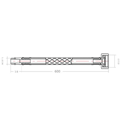 A technical drawing of a 600mm m10-1 threaded anchor bolt with diamond grip and square head for stainless steel plumbing pipes