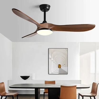 Modern DecorBites 60inch ceiling fan with three dark wood blades and black motor housing with integrated LED light