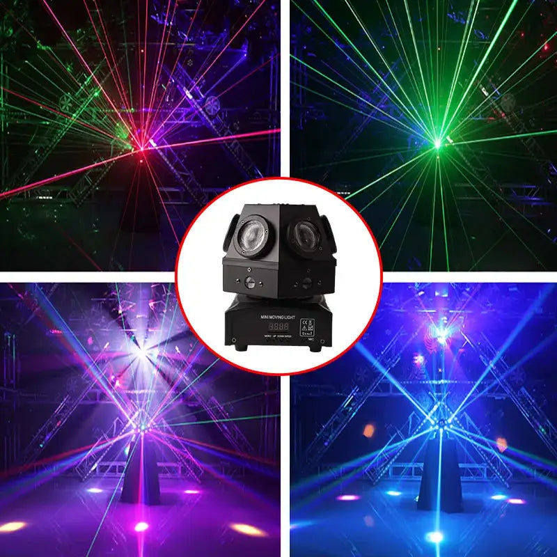 Black dual-laser decorbites 60w moving head strobe with two circular lenses and control panel on base for dj lighting