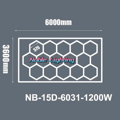 Noble lighting nb-15d-6031-1200w led panel light with white outline and hexagonal grid design for workshop use 6500k led hexagrid