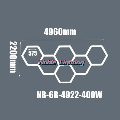White hexagonal led light fixture with modern geometric design noble lighting nb-6b-4922-400w 6500k led hexagrid