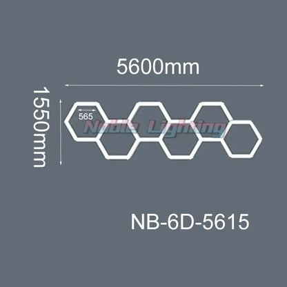 White hexagonal led hexagrid light fixture model nb-6d-5615 with 6500k led for workshop gym studio use