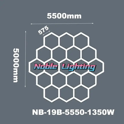 White led hexagrid lighting fixture noble lighting nb-19b-5550-1350w for workshop studio with 6500k led color temperature
