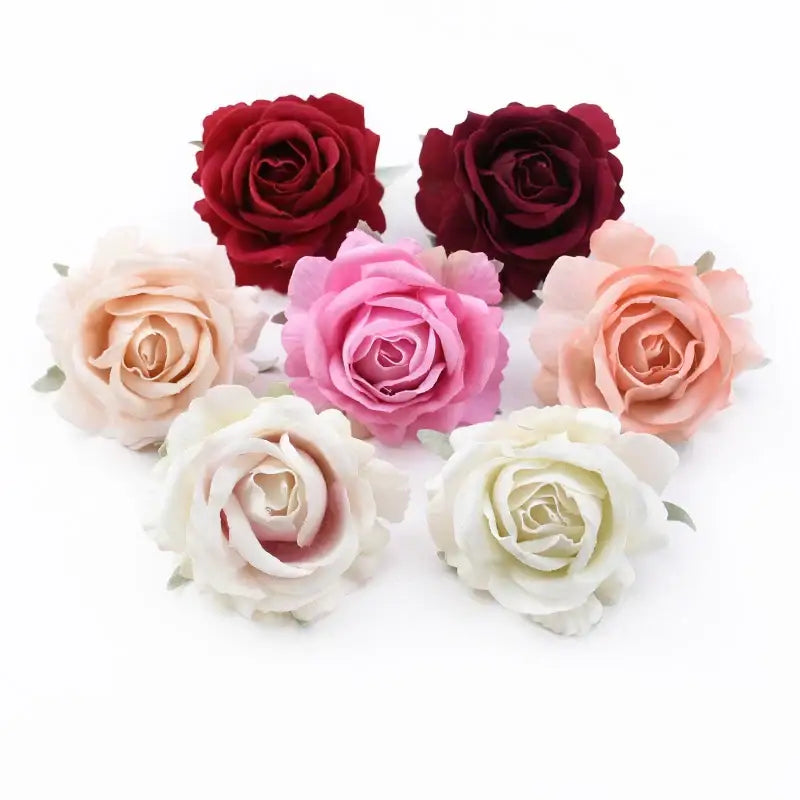 Decorbites™ 6cm roses head artificial flowers in pastel and burgundy hues made from velvety fabric for wedding decor