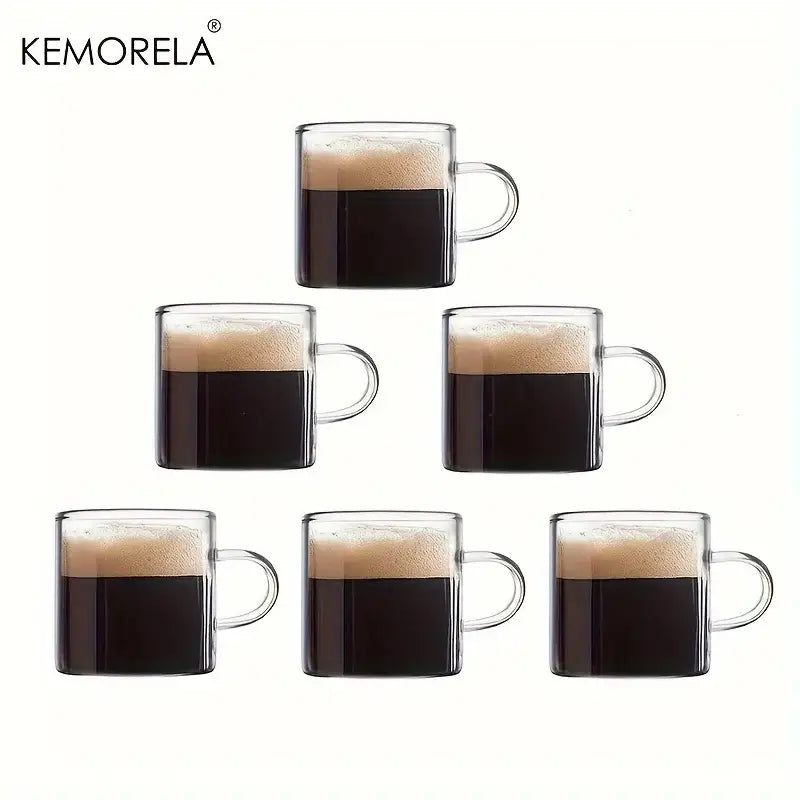DecorBites™ 6pcs glass espresso cups clear glass mugs filled with dark coffee topped with light brown foam 120ml 4oz