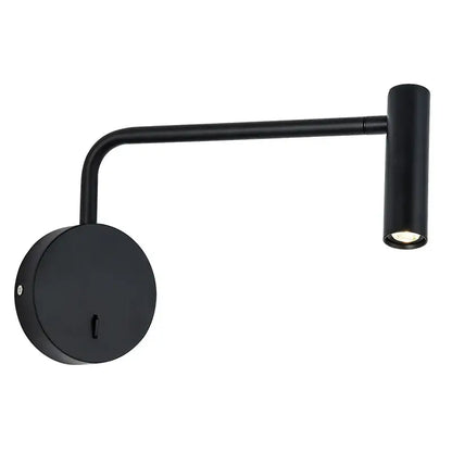 Black matte DecorBites™ modern led wall lamp with adjustable cylindrical head and curved arm for reading light