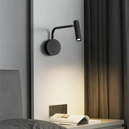 Black minimalist DecorBites™ 6W modern led wall lamp with adjustable arm and cylindrical head for home and hotel reading light