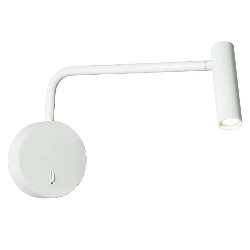 White minimalist DecorBites™ modern led wall lamp with articulated arm and cylindrical light head for reading use