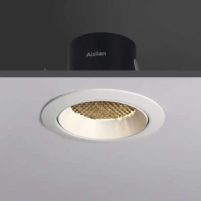 DecorBites 7.5cm white recessed led downlight with gold honeycomb panel and black fixture for living and bedroom ceiling spot