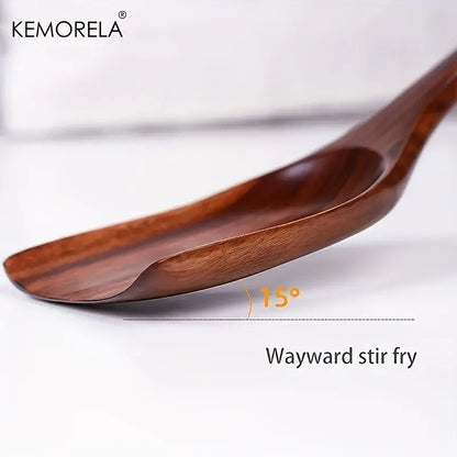 Kemorela brand thai wooden cooking spoon with rich brown finish and ergonomic design from DecorBites wooden utensil set