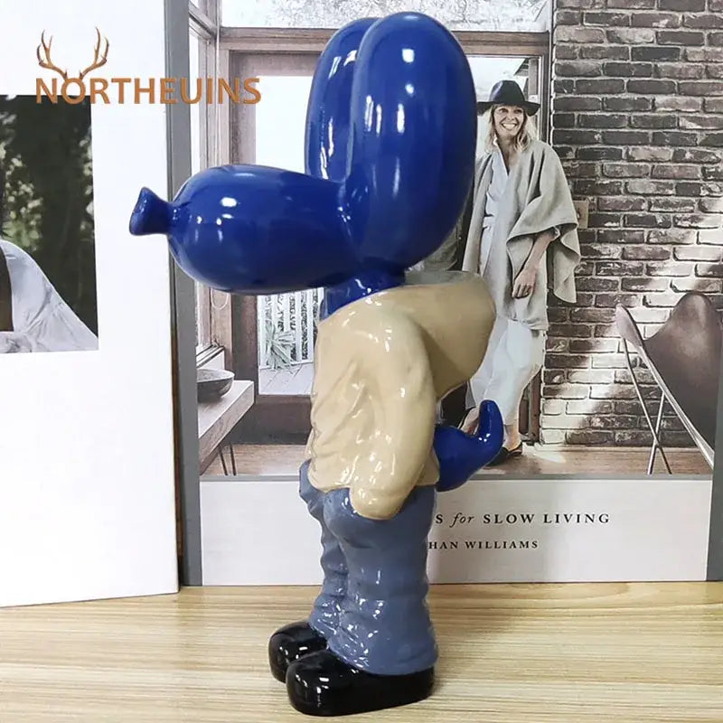 Decorbites 7 inch resin blue and beige balloon dog statue with glossy finish home decor accessory