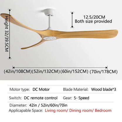 Modern ceiling fan with three light wooden blades and white motor housing from decorbites black american modern series