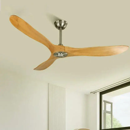 Modern DecorBites™ 70 inch ceiling fan with three light wood blades brushed metal hub and remote control DC motor design
