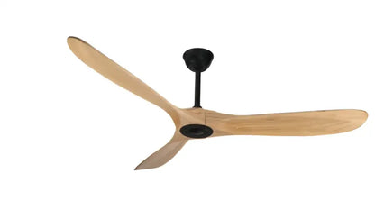 Decorbites 70 inch ceiling fan with remote control, three light wood blades, and sleek black central hub design