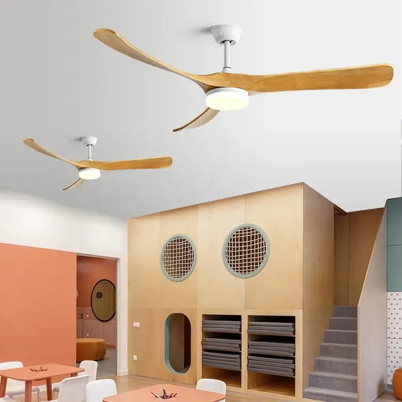 DecorBites 70 wooden ceiling fan with three light wooden blades and white housing features a reversible motor for comfort