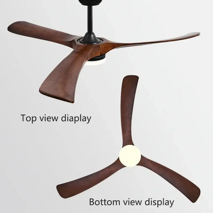 Decorbites™ 70 wooden ceiling fan with three dark brown wooden blades and integrated light for year-round comfort