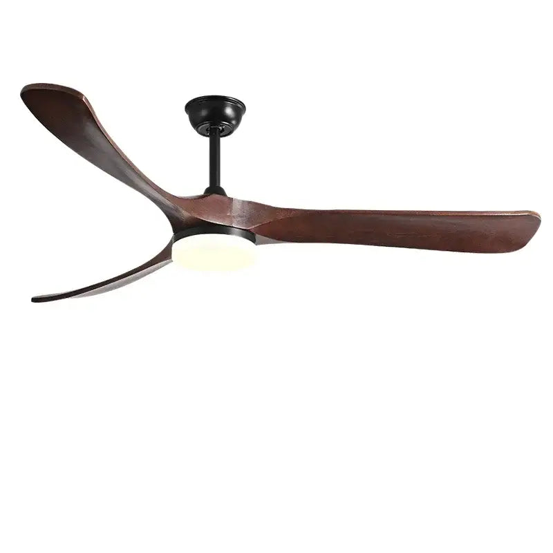 DecorBites™ 70 wooden ceiling fan with three dark brown wooden blades and integrated light for year-round comfort