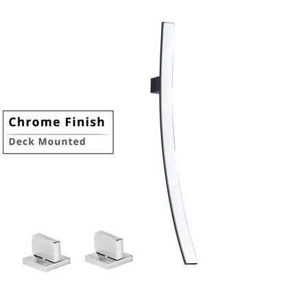 Chrome finished sleekly curved deck mounted cabinet handle with matching plates for decorbites black bronze wall mounted basin mixer tap