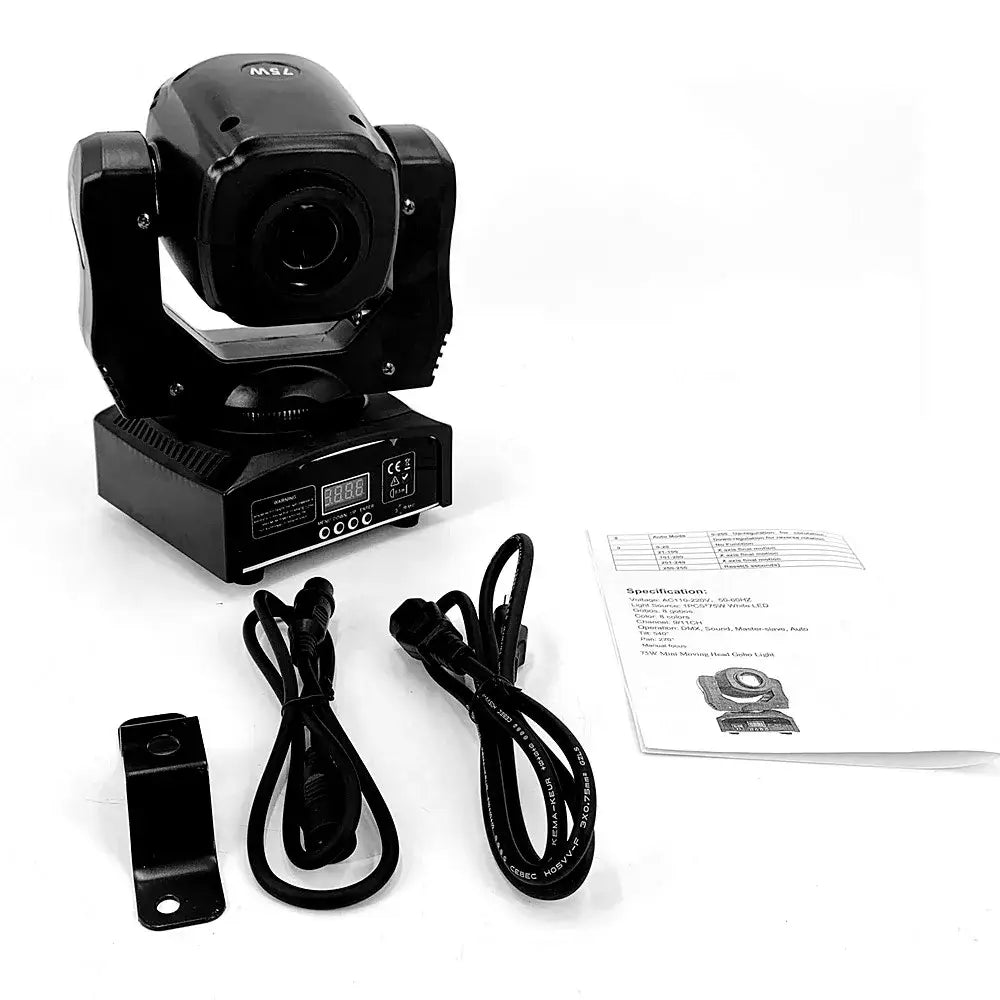 Black DecorBites 75w led moving head spotlight with digital control panel and mounting bracket for dj beam lighting