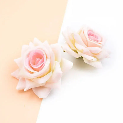 Delicate pink and cream artificial rose heads with layered petals made from soft synthetic material by decorbites 7cm rose