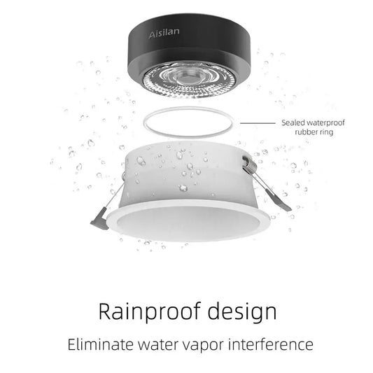 Black and white aisilan brand decorbites’s 7w led downlight with sealed waterproof rubber ring and 30 degree beam angle