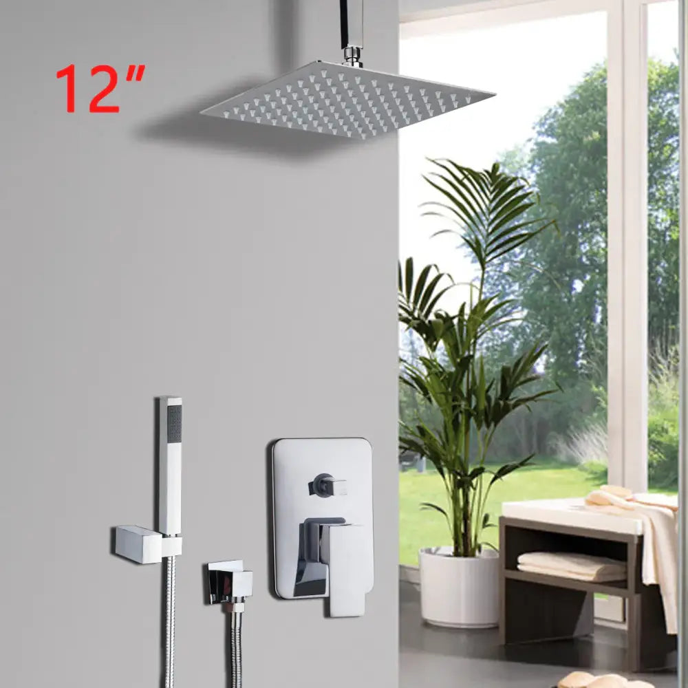 Decorbites™ 12-inch square chrome showerhead with sleek design and textured spray from chrome shower set